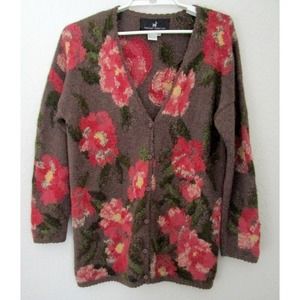Peruvian Connection 100% Alpaca Cardigan Sweater Womens size M Floral Oversized